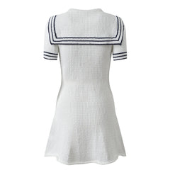 Textured Knit Mini Dress with Nautical Collar and Pocket Accents