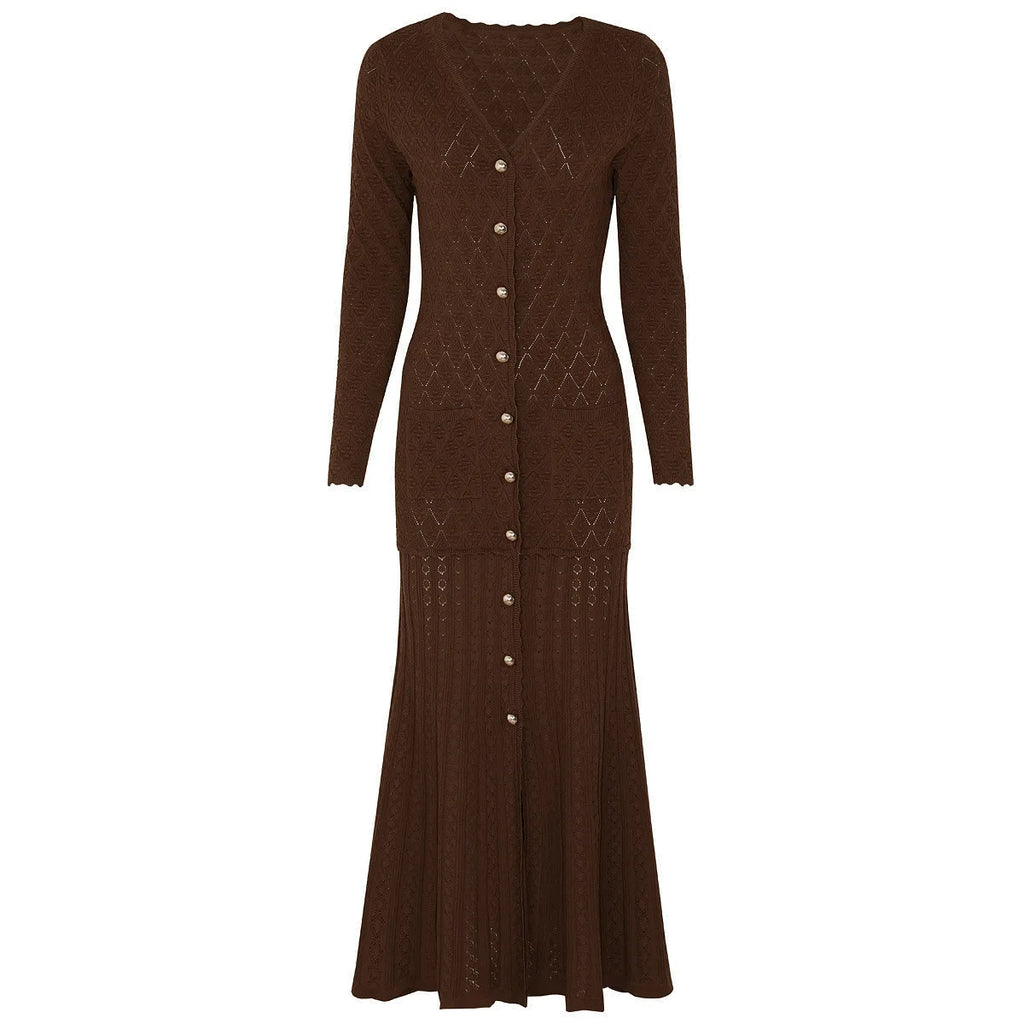 Button Front Textured Knit Fishtail Dress