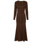 Button Front Textured Knit Fishtail Dress