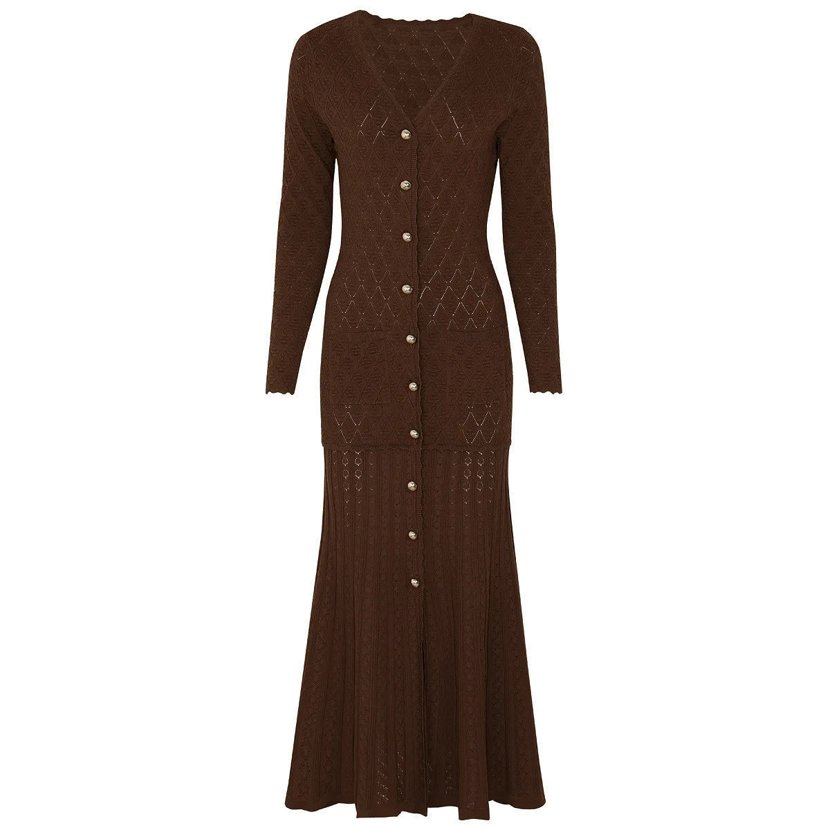 Button Front Textured Knit Fishtail Dress