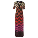Chevron Pattern Button-Front Knit Maxi Dress