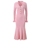 Long Sleeve Collared Knit Mermaid Dress