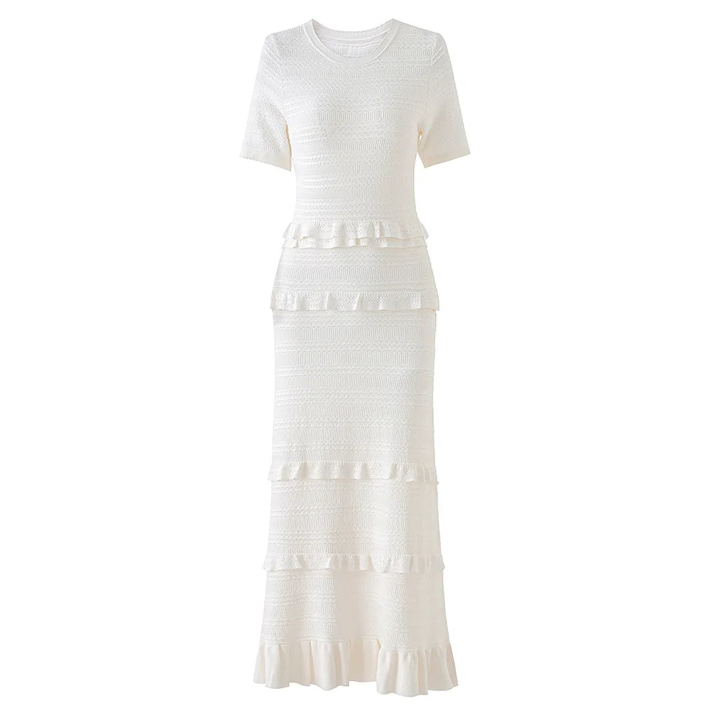 Ruffled Trim Knit Maxi Dress