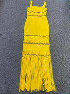 Fringe Hem Embellished Bandage Maxi Dress