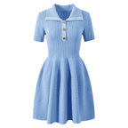 Collared Ribbed Knit Fit-and-Flare Mini Dress