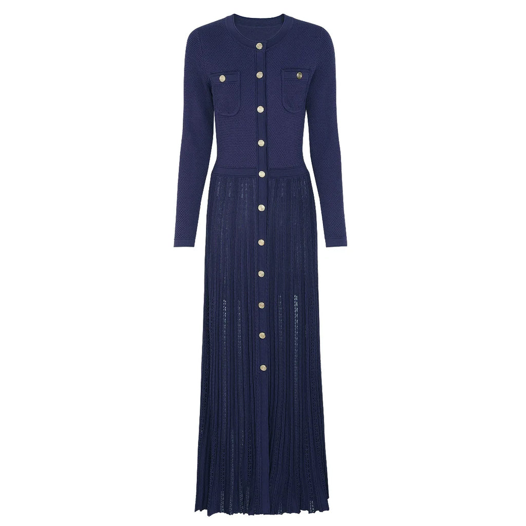 Chic Pleated Knit Maxi Dress