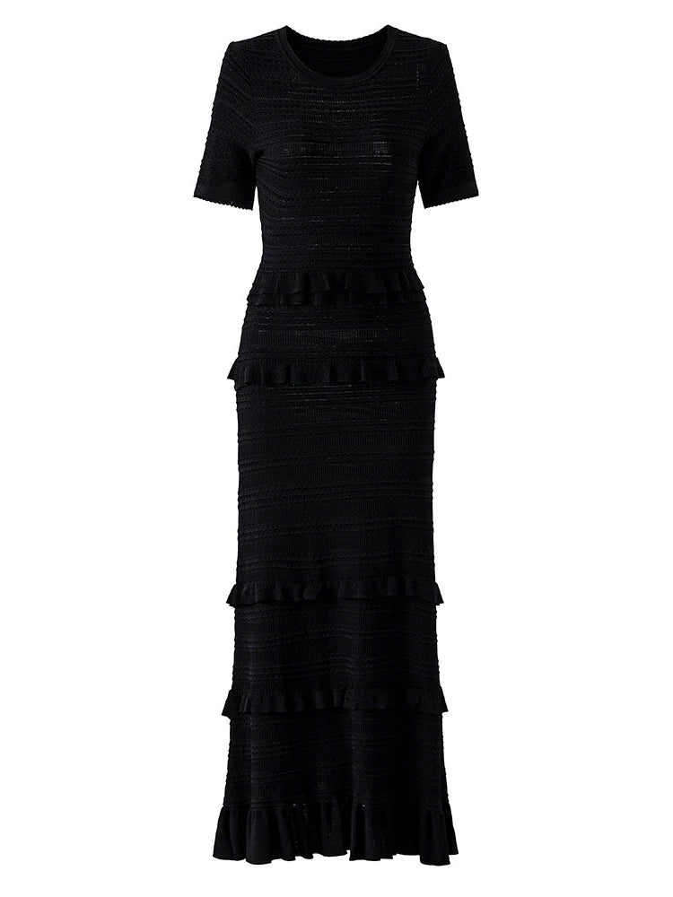 Ruffled Trim Knit Maxi Dress