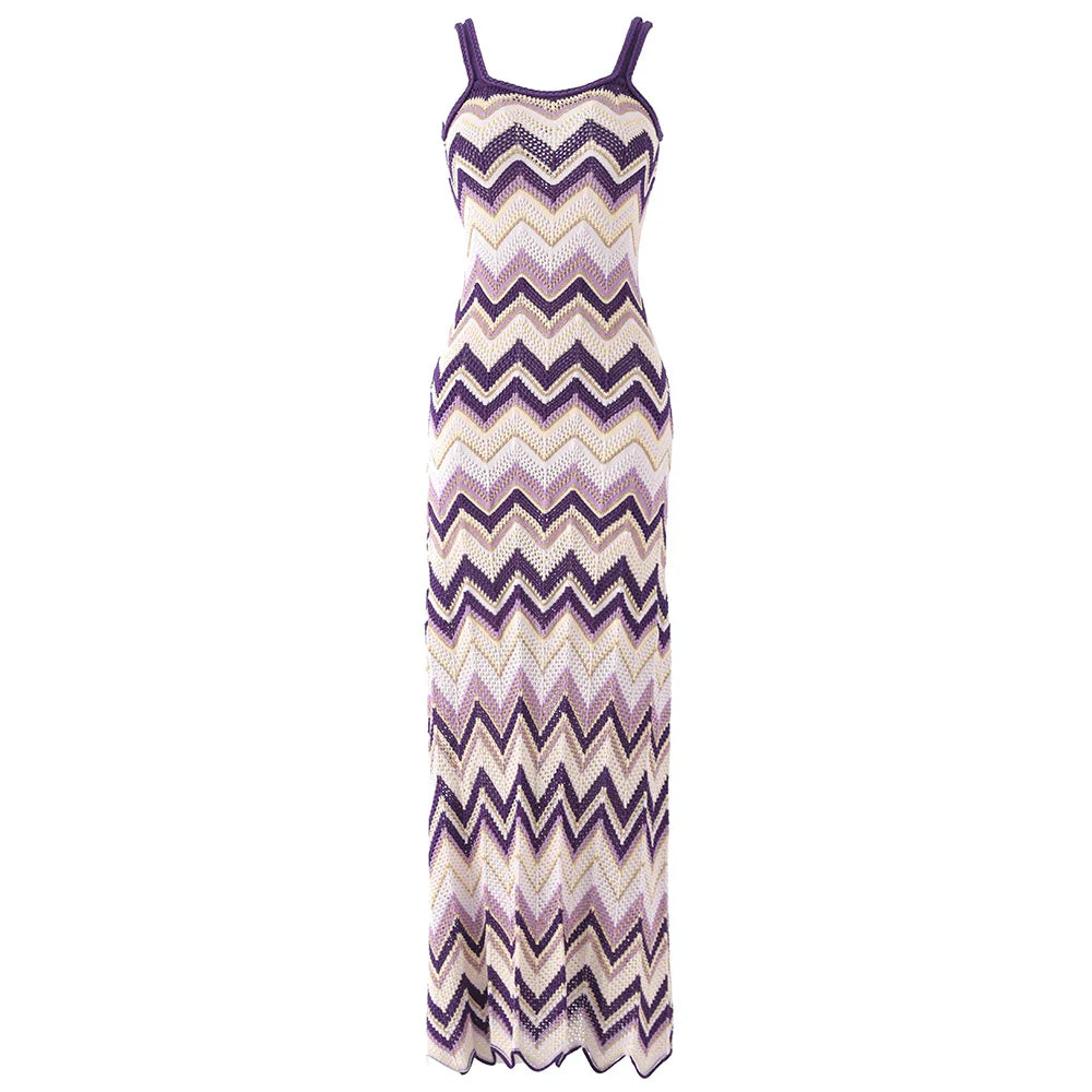 Chevron Knit Strappy Maxi Dress