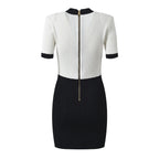Contrast Panel Knit Mini Dress with Gold Button Detail