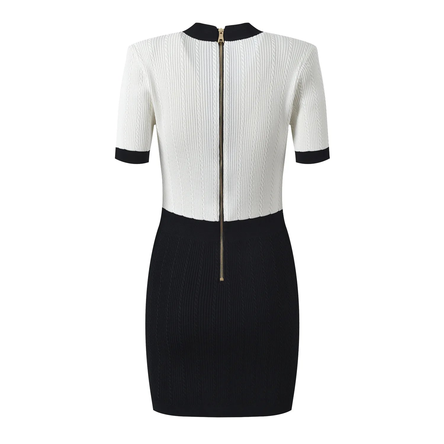 Contrast Panel Knit Mini Dress with Gold Button Detail