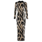 Animal Print Long Sleeve Fitted Maxi Dress
