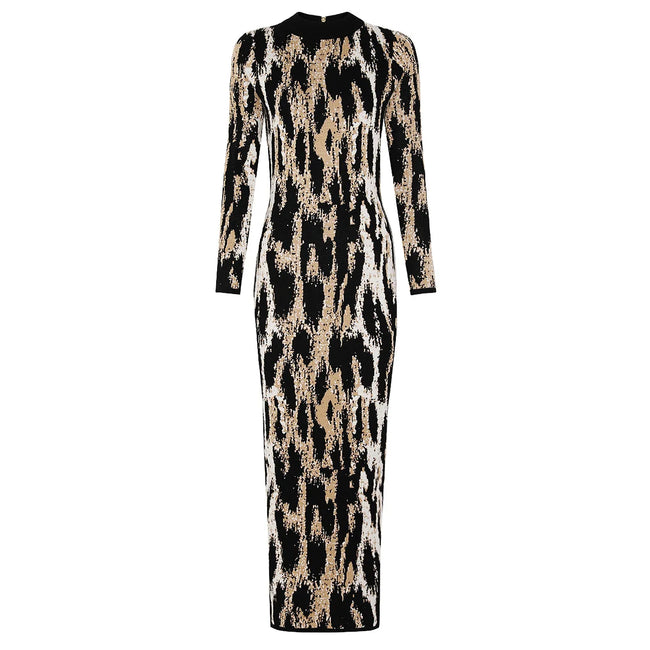 Animal Print Long Sleeve Fitted Maxi Dress Main Image