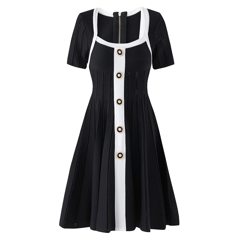 Elegant Square Neck Knit Skater Dress