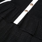 Contrast Trim Button-Front Knit Peplum Dress