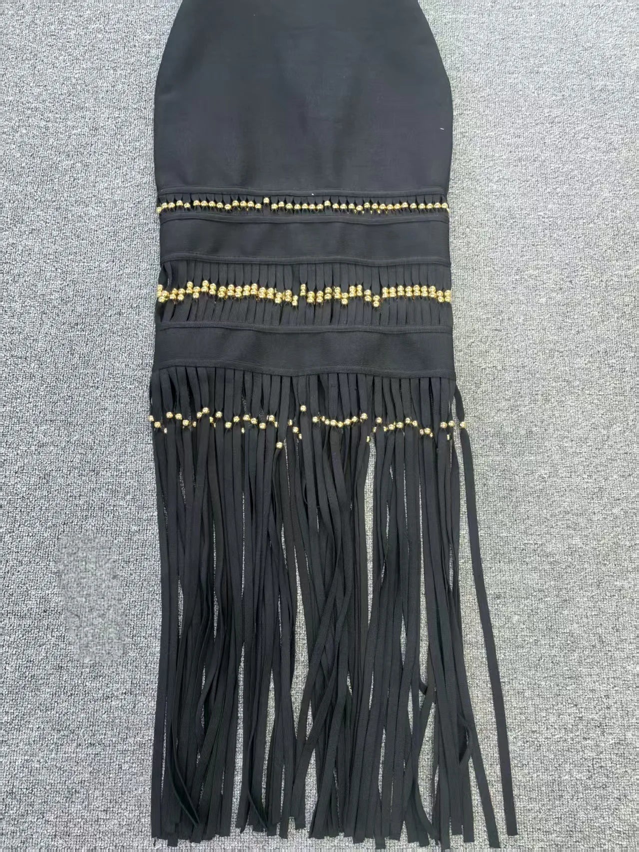 Fringe Hem Embellished Bandage Maxi Dress