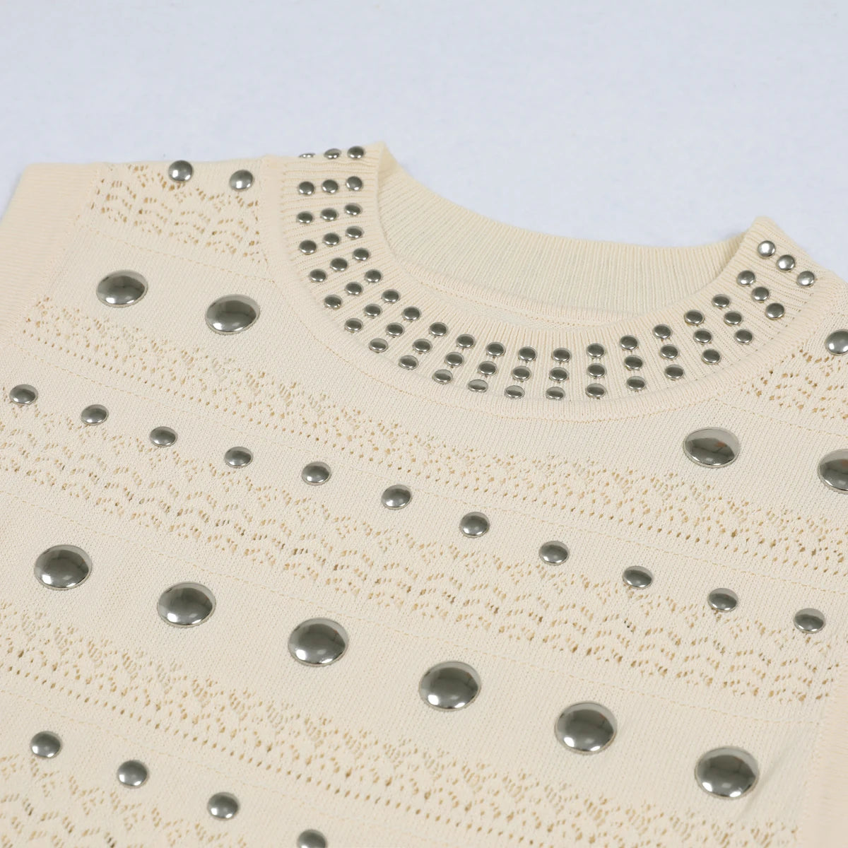 Embellished Knit Crochet Gown with Flounce Hem