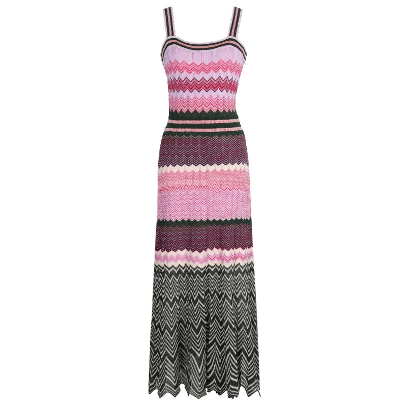 Striped Chevron Knit Maxi Dress
