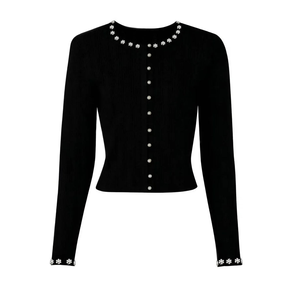 Embellished Trim Knit Dress and Cardigan Set