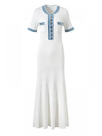 Elegant Contrast Trim Knit Maxi Dress