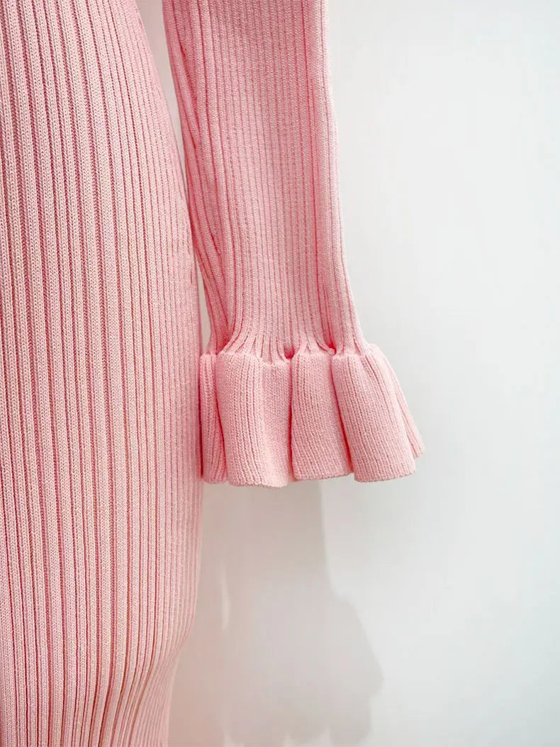 Long Sleeve Collared Knit Mermaid Dress