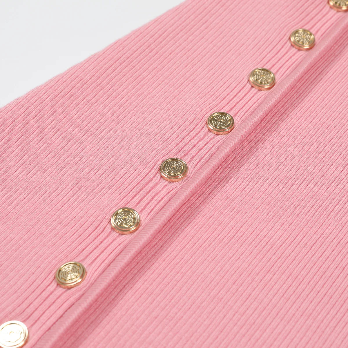 Asymmetric Button-Detail Ribbed Knit Dress