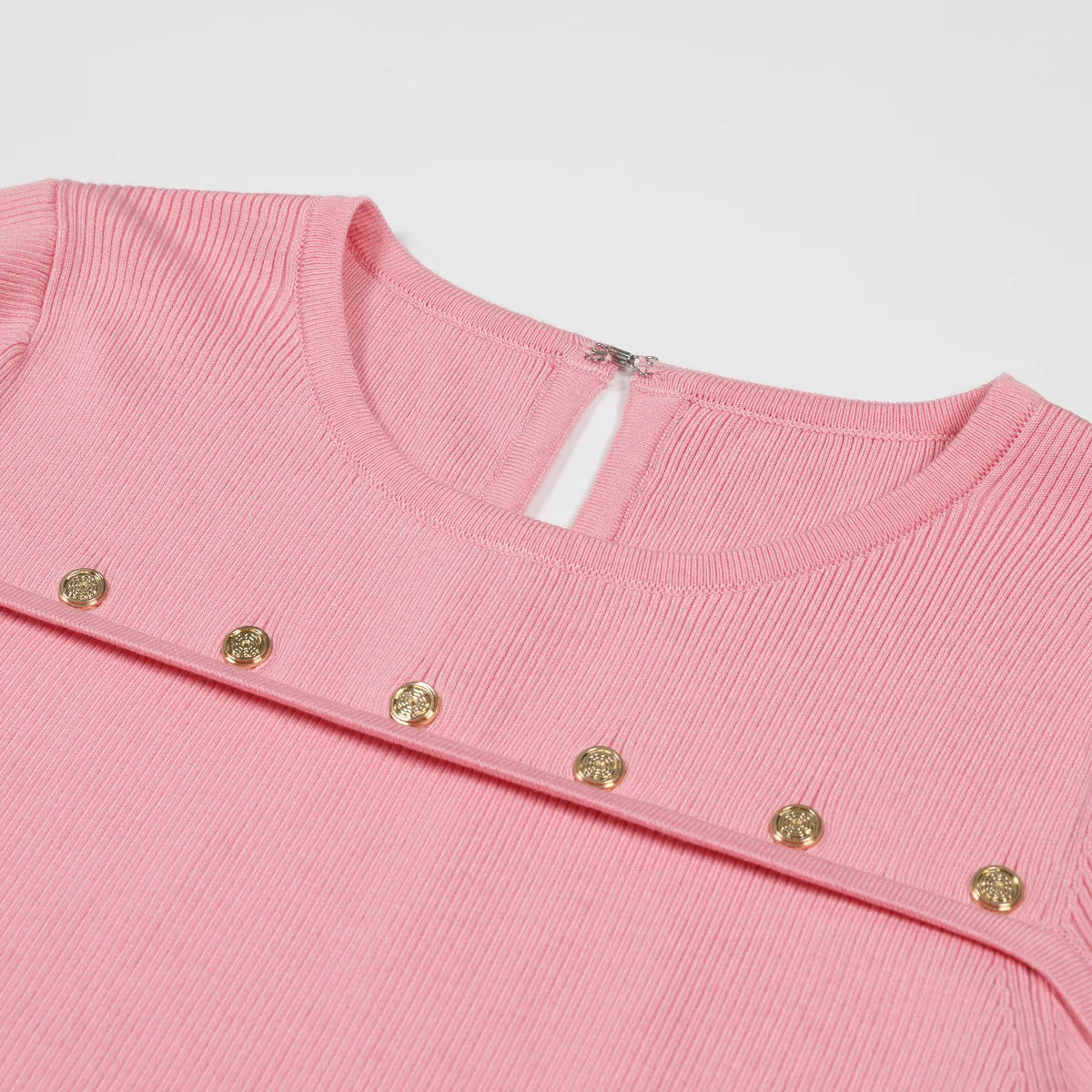 Asymmetric Button-Detail Ribbed Knit Dress