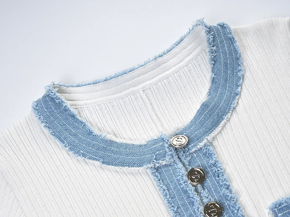 Elegant Contrast Trim Knit Maxi Dress