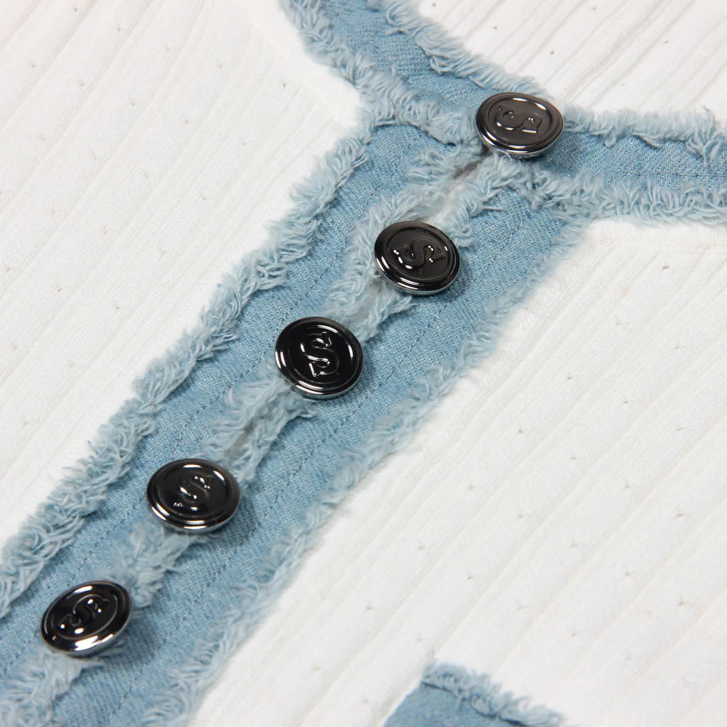 Contrast Denim Detail Knit A Line Dress