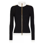 Contrast Trim Knit Maxi Dress and Zip-Up Cardigan Set