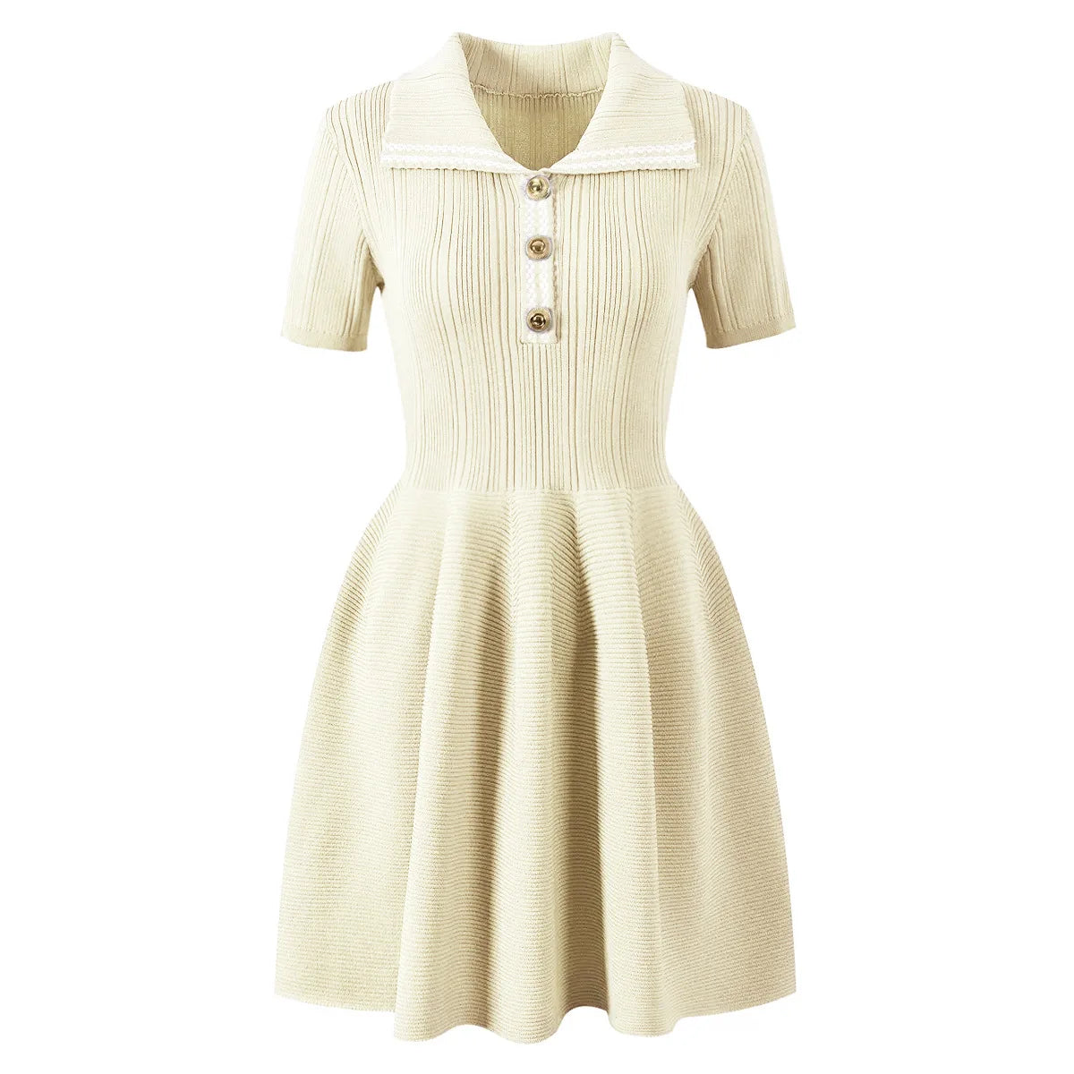 Collared Ribbed Knit Fit-and-Flare Mini Dress
