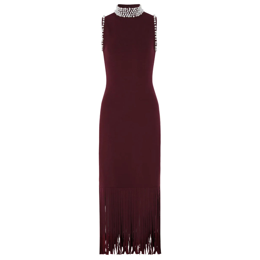 Embellished Fringe Trim Sleeveless Midi Dress