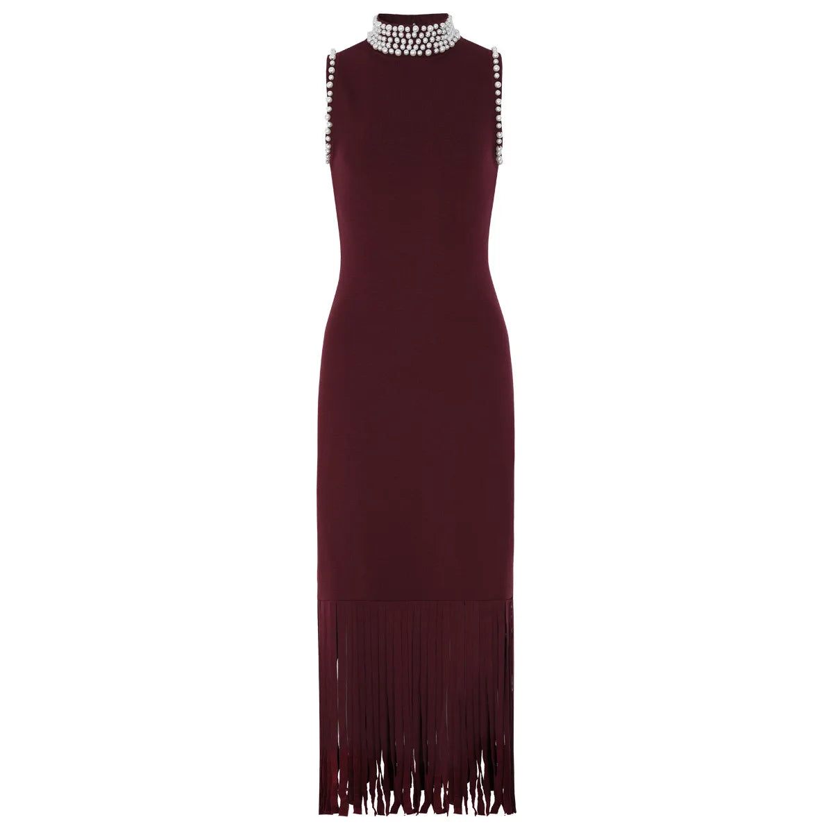 Embellished Fringe Trim Sleeveless Midi Dress