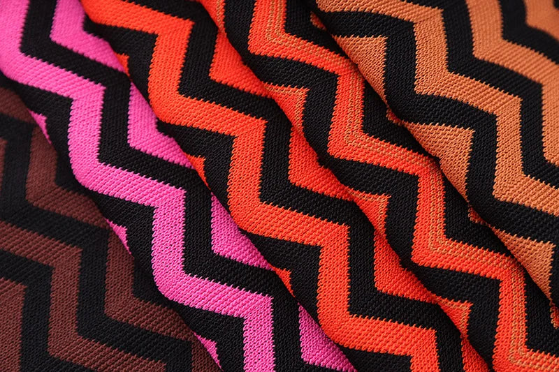 Chevron Pattern Button-Front Knit Maxi Dress