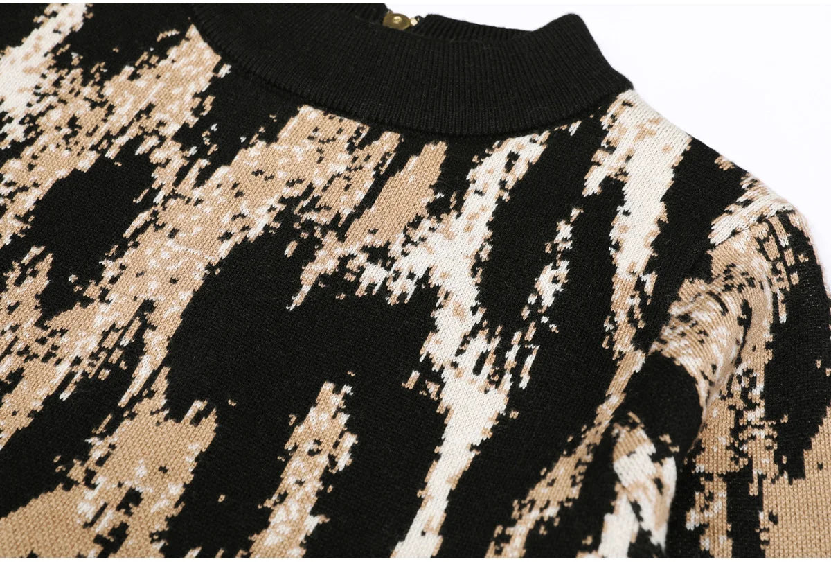 Animal Print Long Sleeve Fitted Maxi Dress