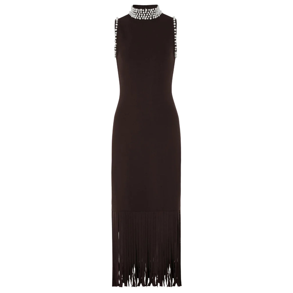 Embellished Fringe Trim Sleeveless Midi Dress