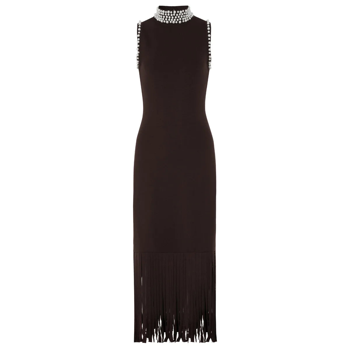 Embellished Fringe Trim Sleeveless Midi Dress