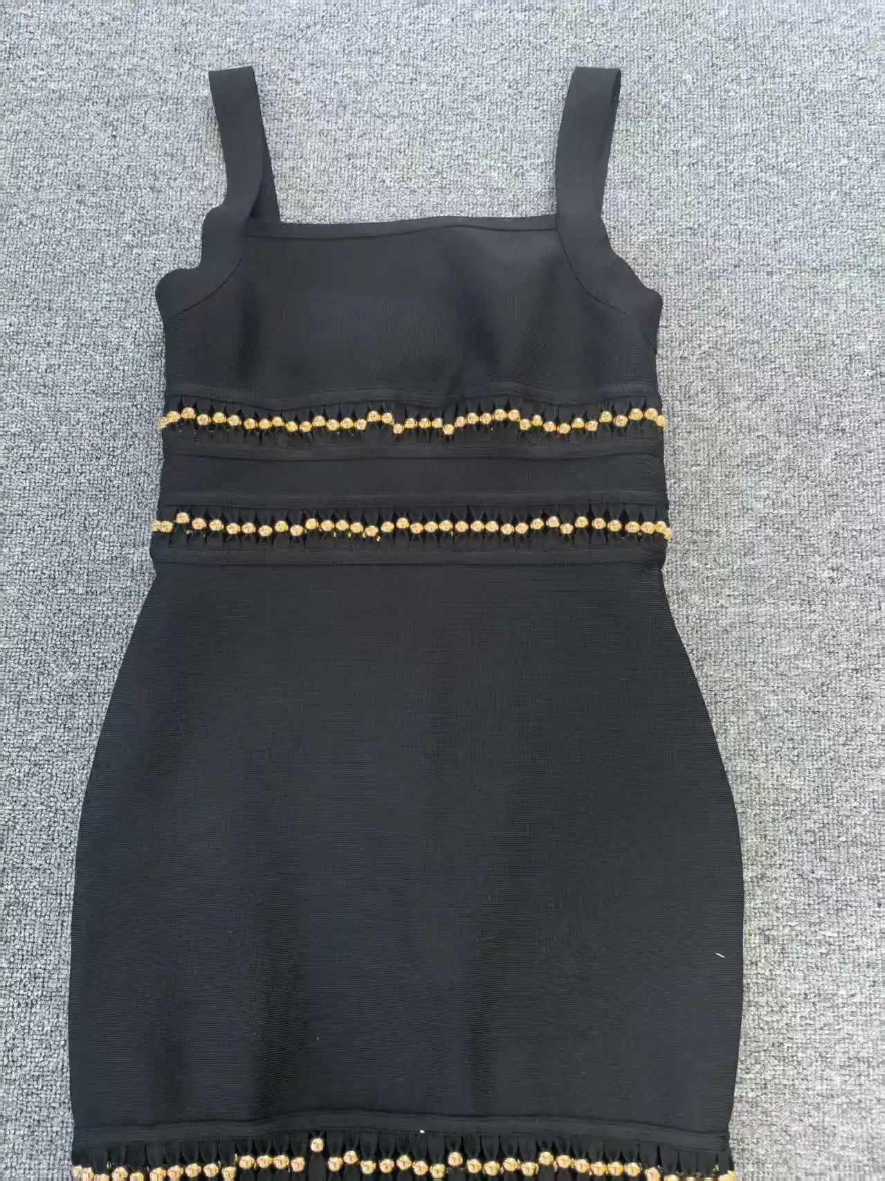 Fringe Hem Embellished Bandage Maxi Dress