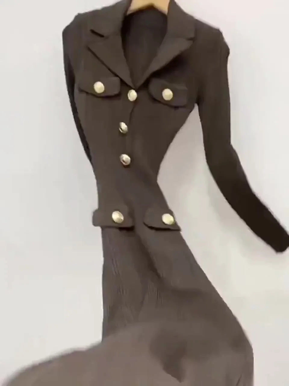 Long Sleeve Collared Knit Midi Maxi Dress