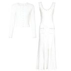 Embellished Trim Knit Dress and Cardigan Set