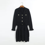 Button-Front Knit Peplum Dress with Flared Cuffs