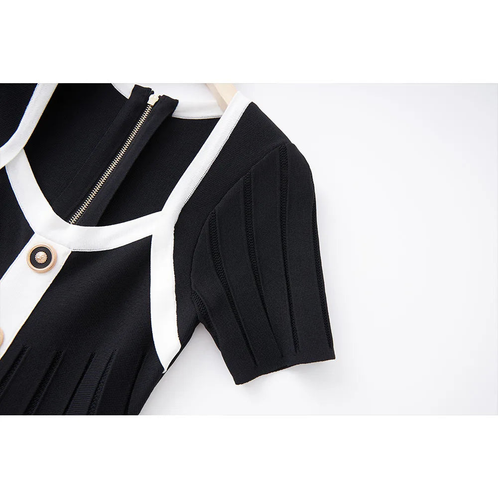 Elegant Square Neck Knit Skater Dress