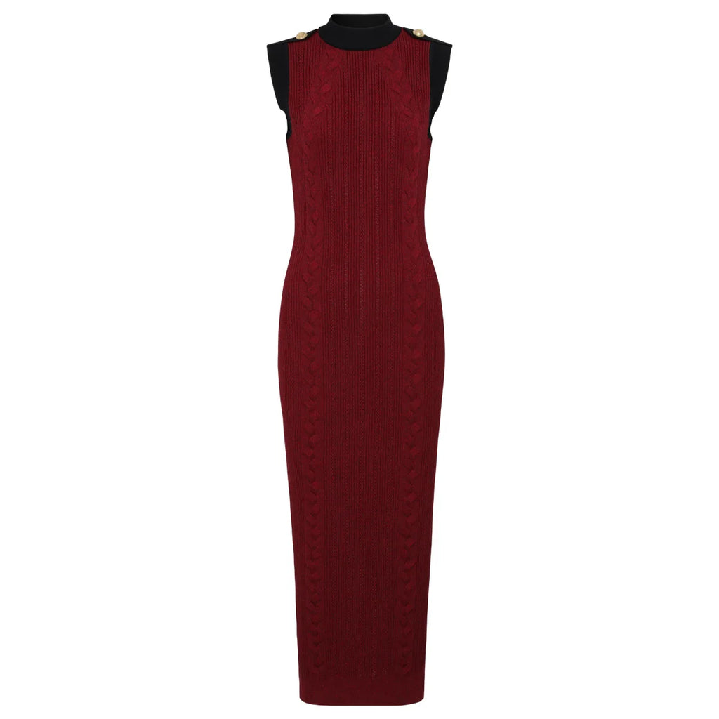 Contrast Trim Knit Maxi Dress and Zip-Up Cardigan Set