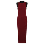 Contrast Trim Knit Maxi Dress and Zip-Up Cardigan Set