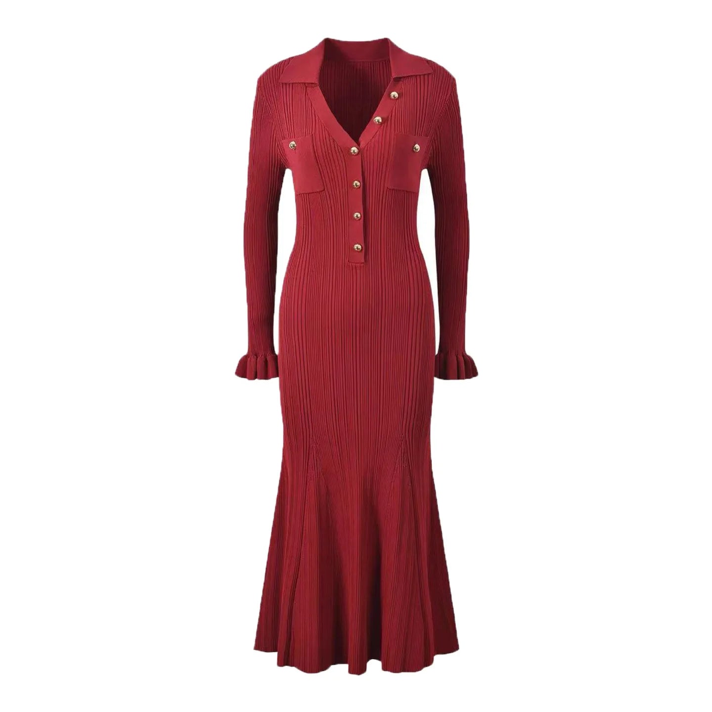 Long Sleeve Collared Knit Mermaid Dress