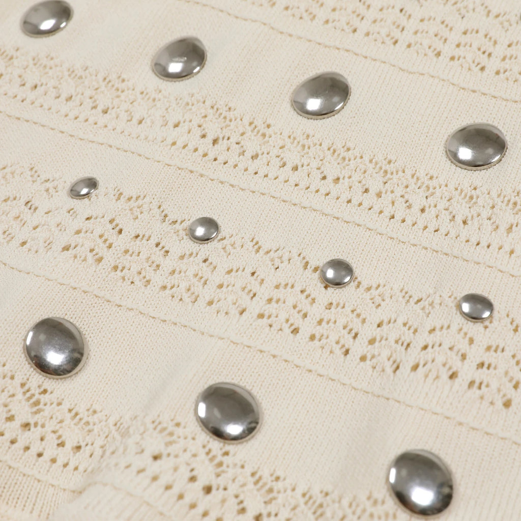 Embellished Knit Crochet Gown with Flounce Hem