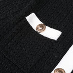 Contrast Trim Button-Front Knit Peplum Dress