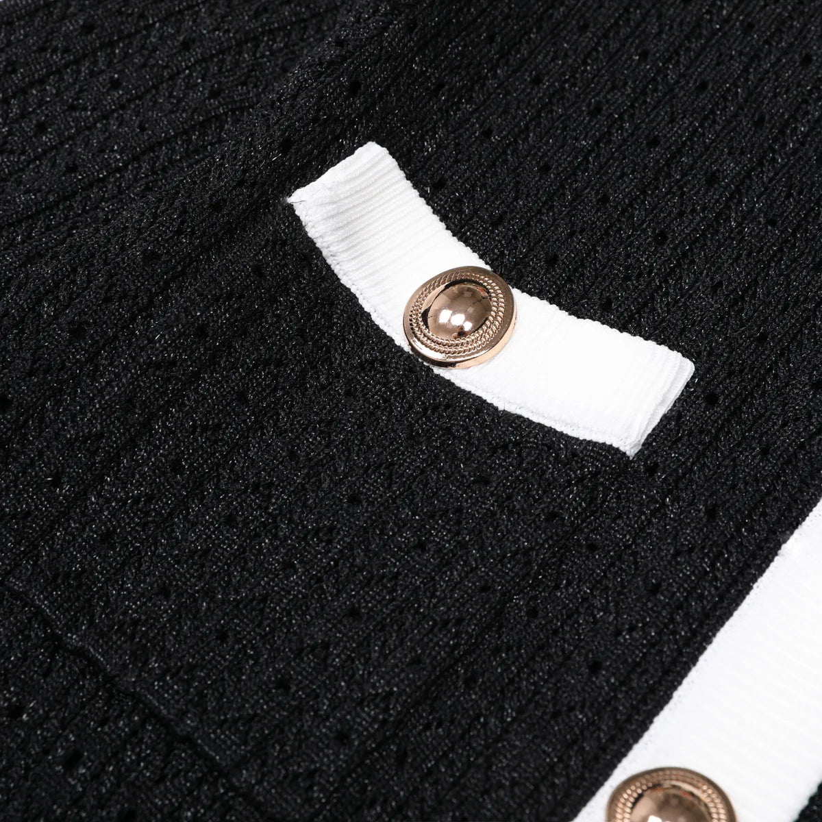 Contrast Trim Button-Front Knit Peplum Dress