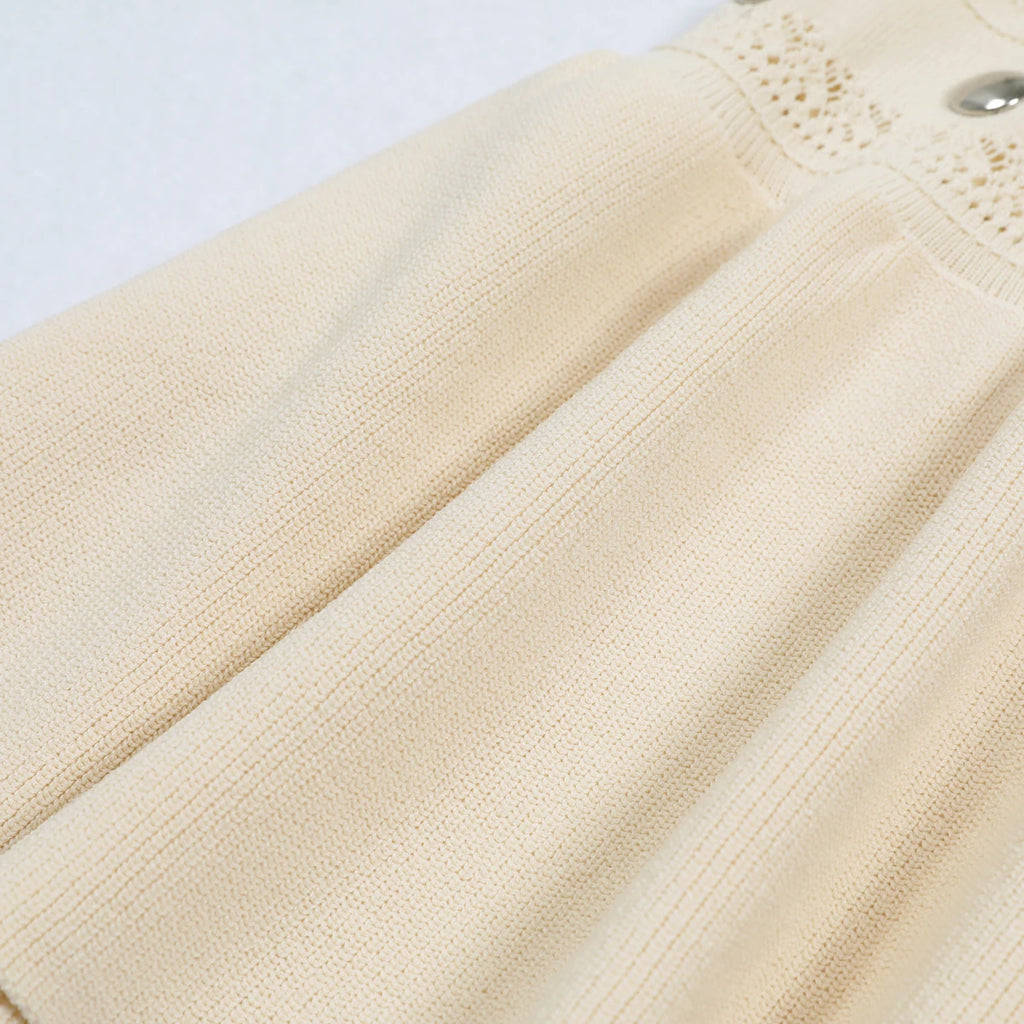 Embellished Knit Crochet Gown with Flounce Hem