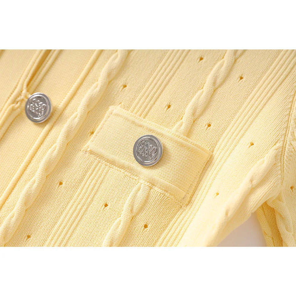 Button-Front Short Sleeve Knit Midi Dress