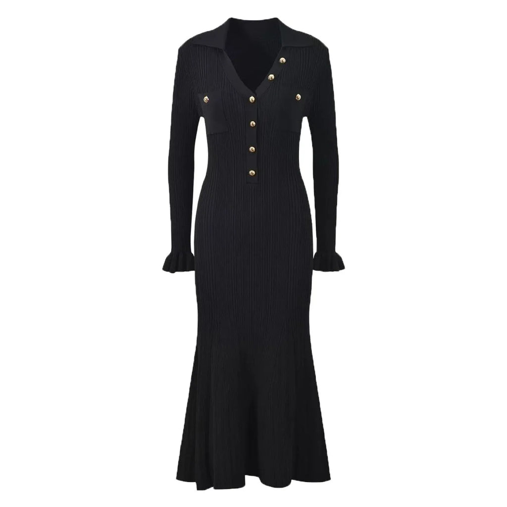 Long Sleeve Collared Knit Mermaid Dress